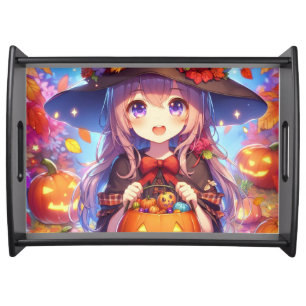 Cute Anime Halloween Witch Serving Tray