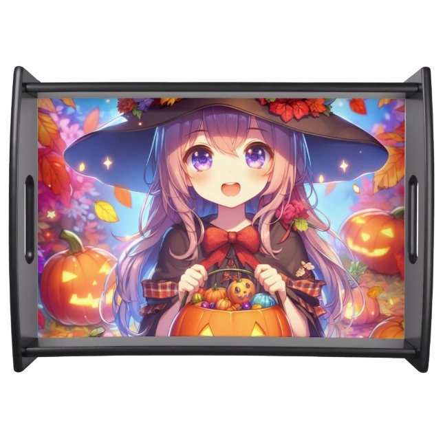 Cute Anime Halloween Witch Serving Tray (Front)