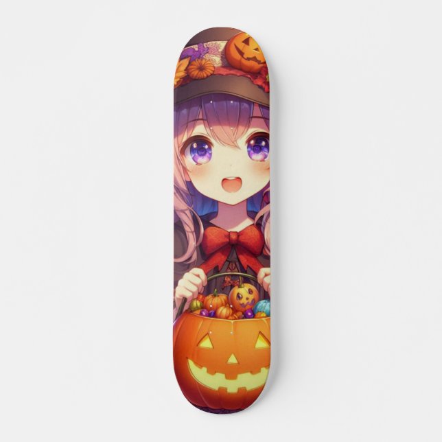 Cute Anime Halloween Witch Skateboard (Front)