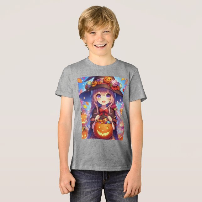 Cute Anime Halloween Witch Tri-Blend Shirt (Front Full)