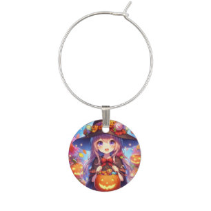 Cute Anime Halloween Witch Wine Charm