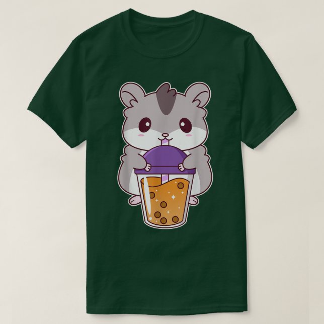 Cute Anime Hamster Drinking Boba Tea Kawaii  T-Shirt (Design Front)