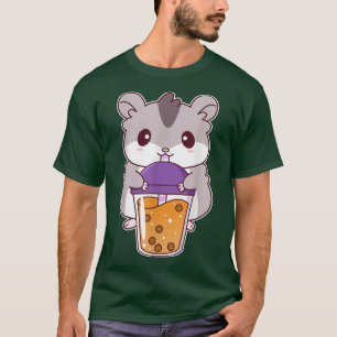 Cute Anime Hamster Drinking Boba Tea Kawaii  T-Shirt