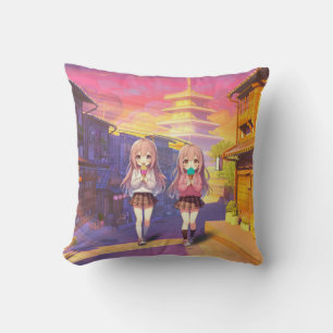 Cute Anime Ice cream girls Throw Pillow