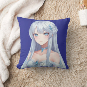 Cute Anime Ice Princess Fantasy Throw Pillow