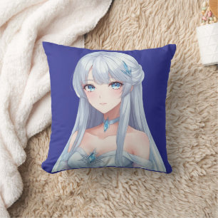 Cute Anime Ice Princess Fantasy Throw Pillow