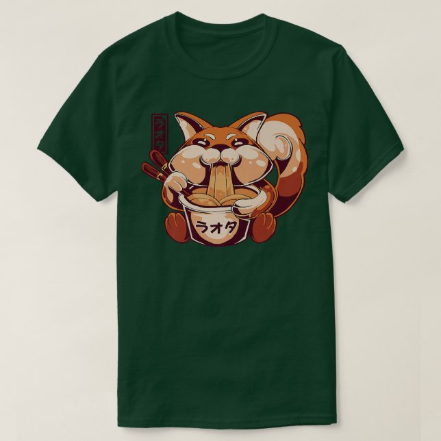 Cute Anime Kawaii Fox Eating Ramen Noodles Premium T-Shirt (Design Front)