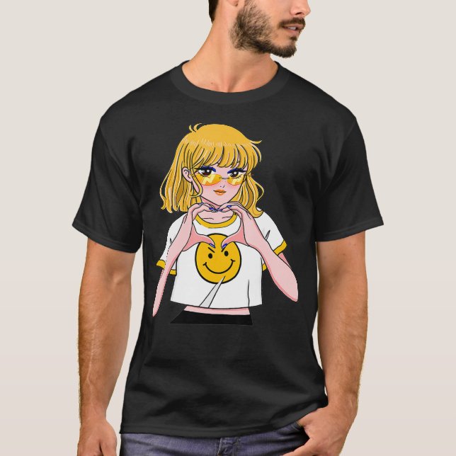 Cute Anime Kawaii Heart I Love You  T-Shirt (Front)