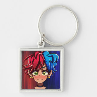 Cute anime keychain with colorful split-hair kid