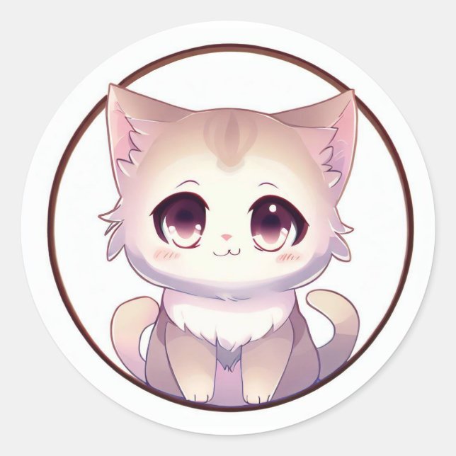 Cute Anime Kitty Classic Round Sticker (Front)