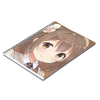 Cute anime manga girl brown hair hazel eyes flower notebook