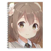 Cute anime manga girl brown hair hazel eyes flower notebook