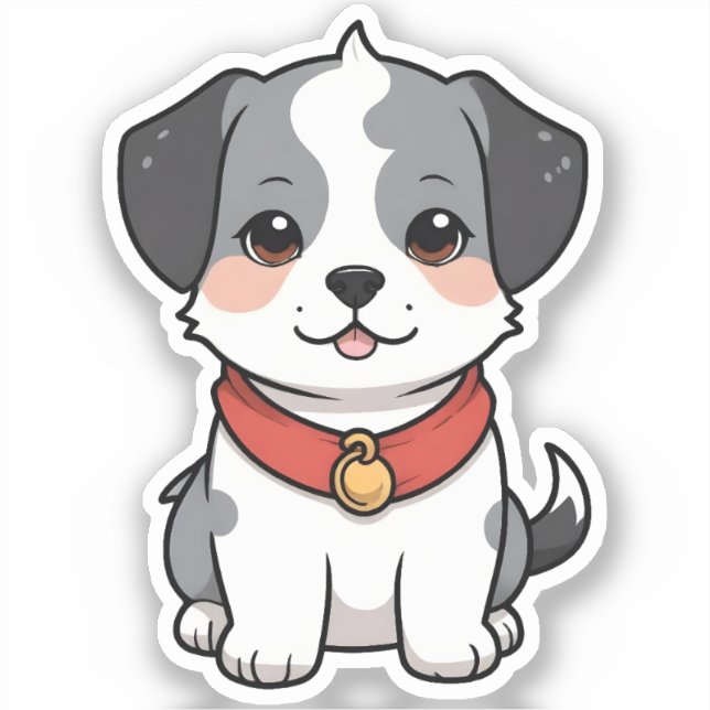 Cute Anime Puppy With a Bell Sticker (Front)