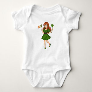 Cute anime redhead Saint Patrick's Day  Baby Bodysuit