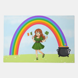 Cute anime redhead Saint Patrick's Day Doormat