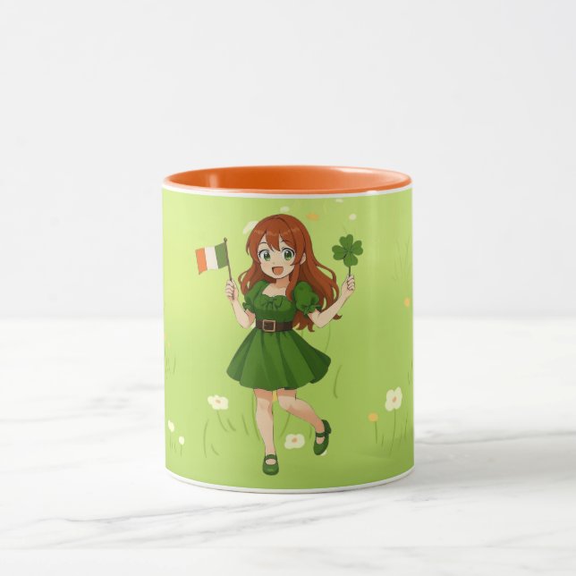 Cute anime redhead Saint Patrick's Day   Mug (Center)