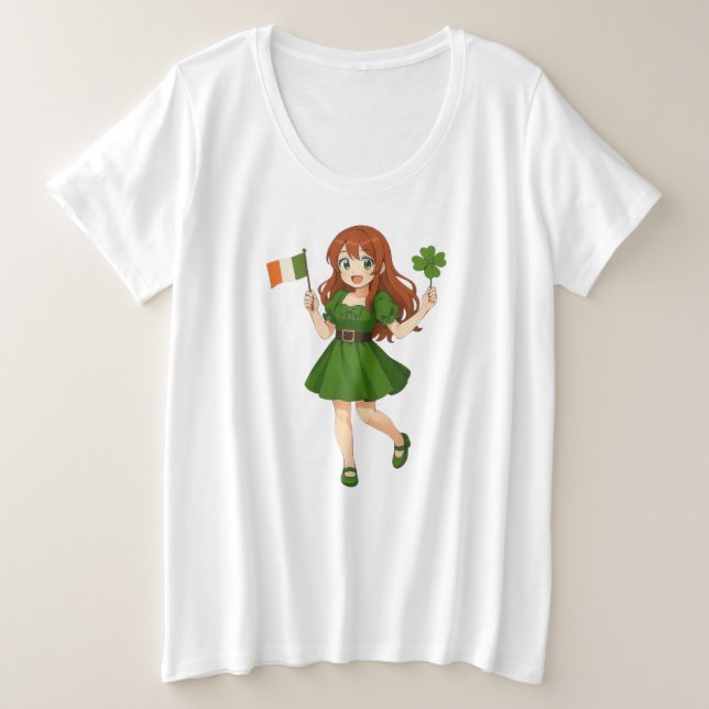 Cute anime redhead Saint Patrick's Day  Plus Size T-Shirt (Design Front)