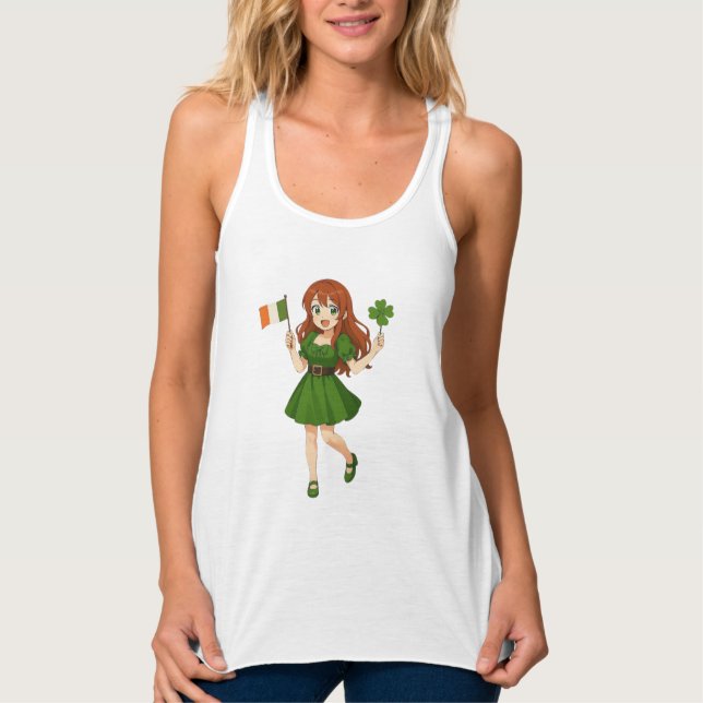 Cute anime redhead Saint Patrick's Day Tank Top (Front)