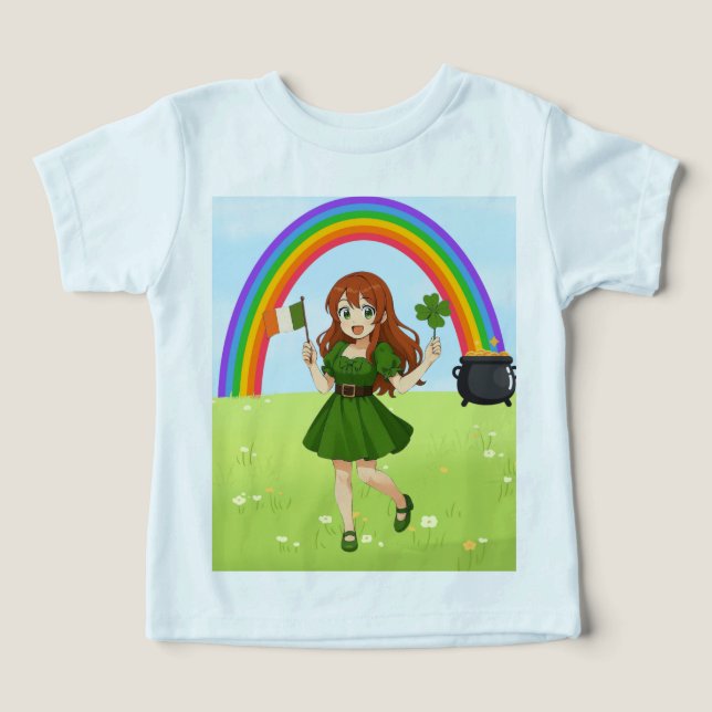 Cute anime redhead Saint Patrick's Day   Toddler T-shirt (Design Front)