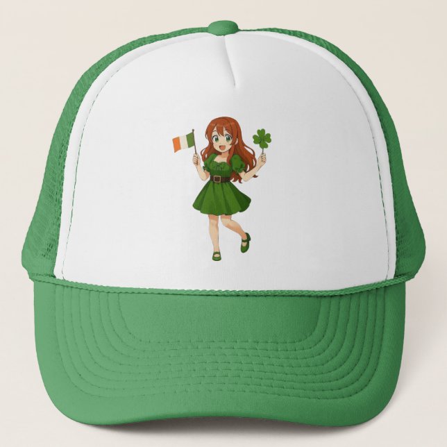 Cute anime redhead Saint Patrick's Day  Trucker Hat (Front)