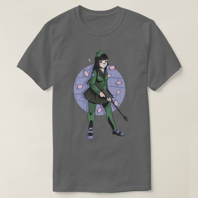 Cute Anime Sniper Girl  Sakura Cherry Blossoms Wai T-Shirt (Design Front)
