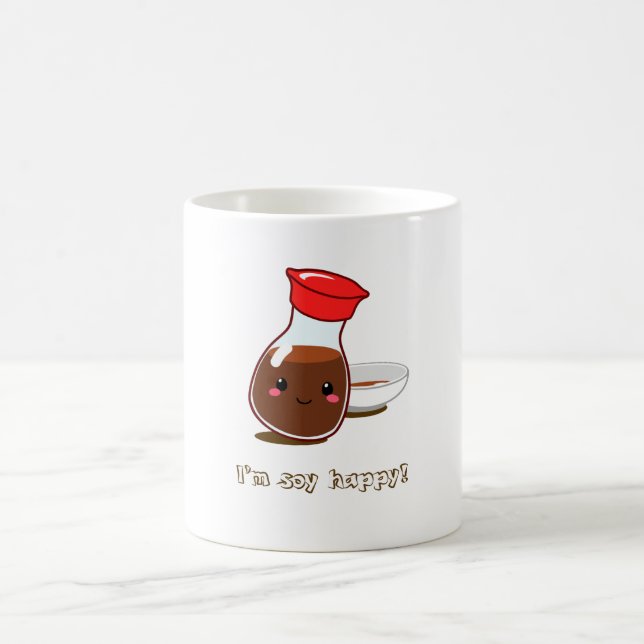 Cute Anime Soy Sauce "I'm soy happy!" Coffee Mug (Center)