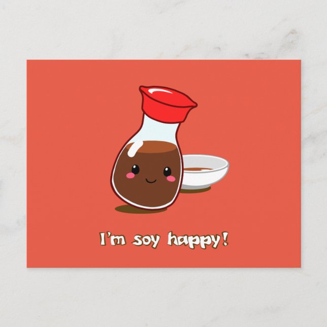 Cute Anime Soy Sauce "I'm soy happy!" Postcard (Front)