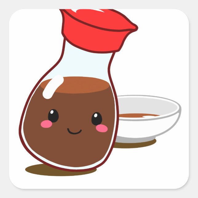 Cute Anime Soy Sauce "I'm soy happy!" Square Sticker (Front)