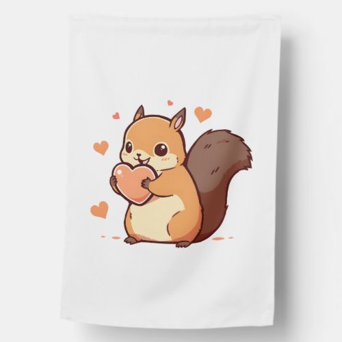 Cute Anime Squirrel Holding a heart Smiling House Flag