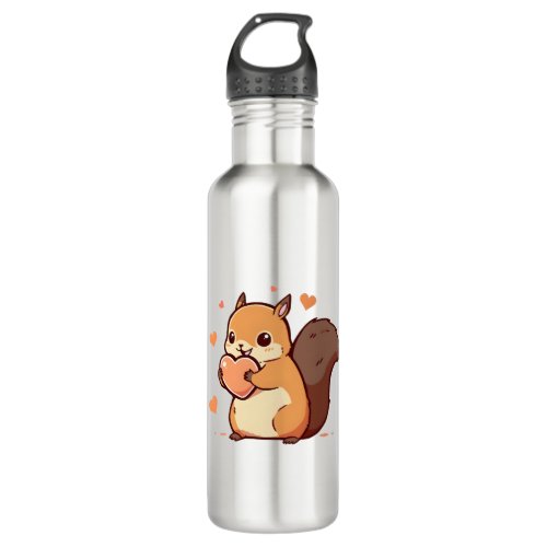 Cute Anime Squirrel Holding a heart Smiling Stainless Steel Water Bottle