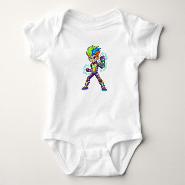 Cute Anime Superhero Baby Bodysuit - Colorful Cart (Front)