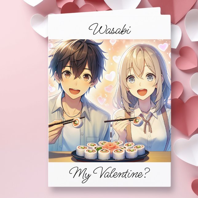 Cute Anime Sushi Pun Valentine's Day Photo Holiday Card (Creator Uploaded)