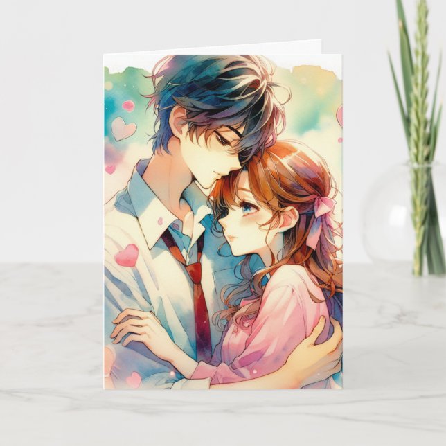 Cute Anime Themed Personalized Valentine's Day Card (Front)