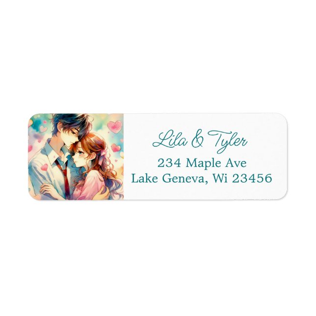 Cute Anime Themed Romantic Couple Label (Front)