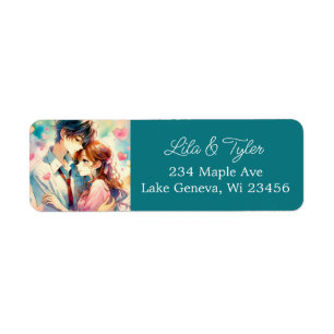 Cute Anime Themed Romantic Couple Label