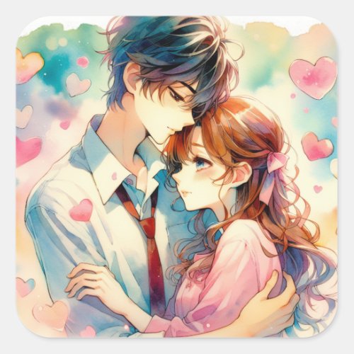 Cute Anime Themed Valentines Day Square Sticker