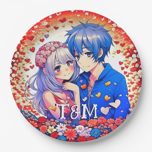Cute Anime Themed Wedding  Paper Plates (Front)