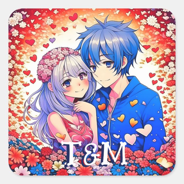 Cute Anime Themed Wedding  Square Sticker (Front)