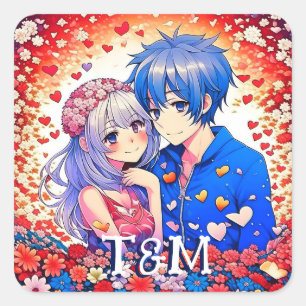 Cute Anime Themed Wedding Square Sticker