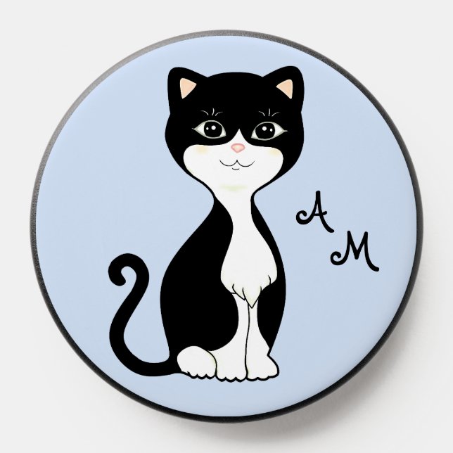Cute Anime Tuxedo Cat and Monogram PopSocket (Popsocket)