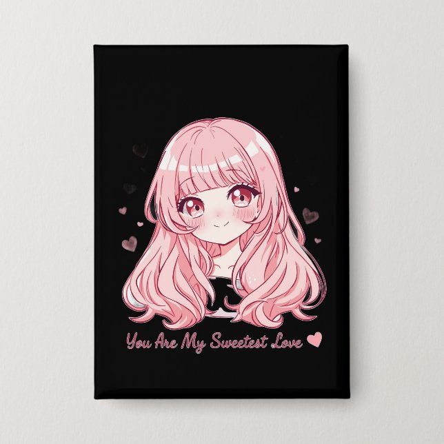 Cute Anime Valentine Sweatshirt Button (Front)