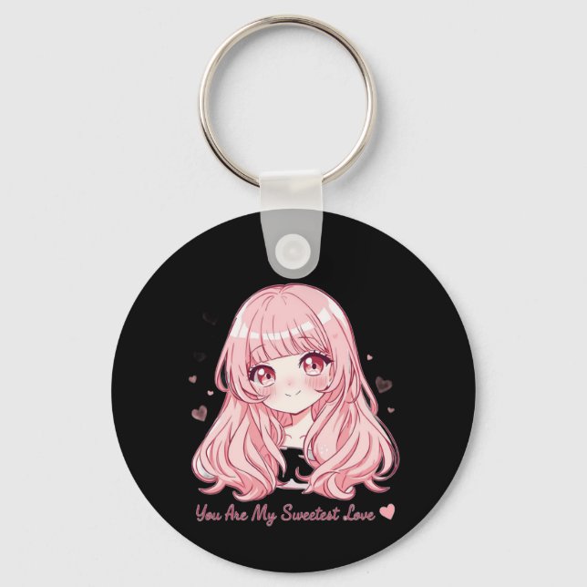 Cute Anime Valentine Sweatshirt Keychain (Front)