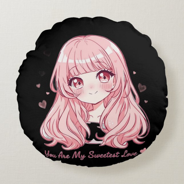 Cute Anime Valentine Sweatshirt Round Pillow (Front)
