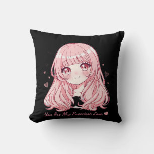 Cute Anime Valentine Sweatshirt Throw Pillow