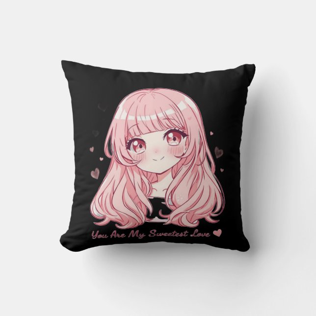 Cute Anime Valentine Sweatshirt Throw Pillow (Front)