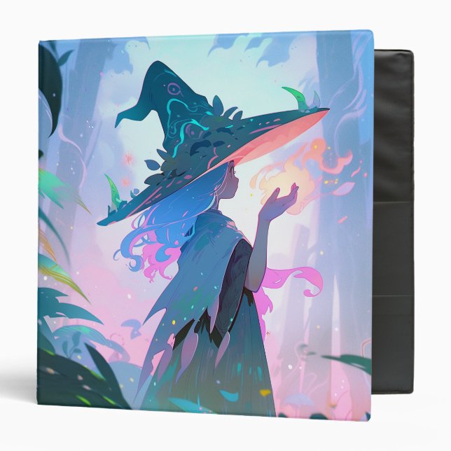 Cute Anime Witch Girl Fantasy Art 3 Ring Binder (Front/Inside)