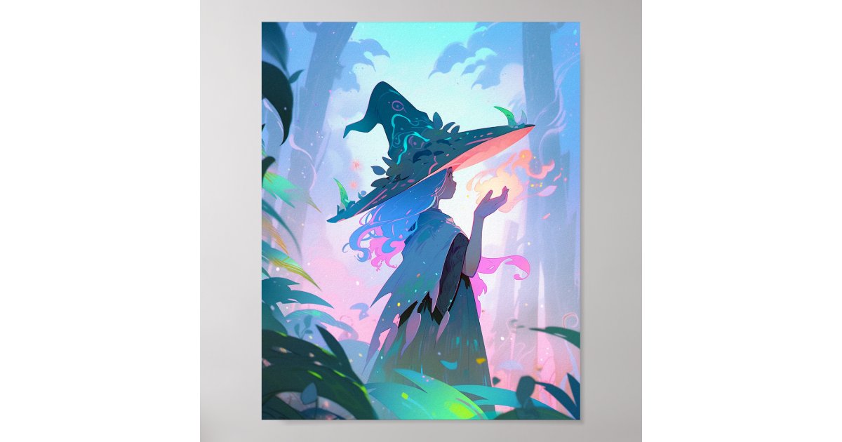 Cute Anime Witch Girl Fantasy Art Poster | Zazzle