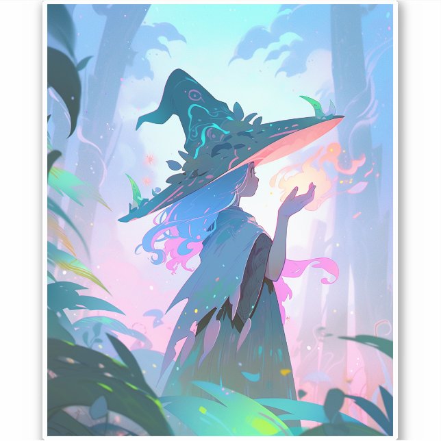 Cute Anime Witch Girl Fantasy Art Sticker (Front)