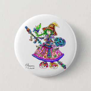 Cute Anime Witch Kawaii Halloween Magic Spell Button