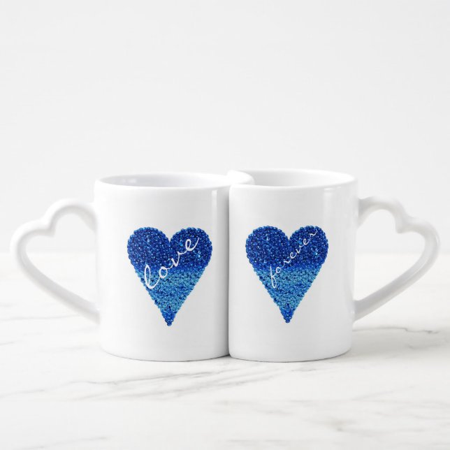 Cute Anniversary Couple Blue Love Hearts Coffee Mug Set (Front Nesting)